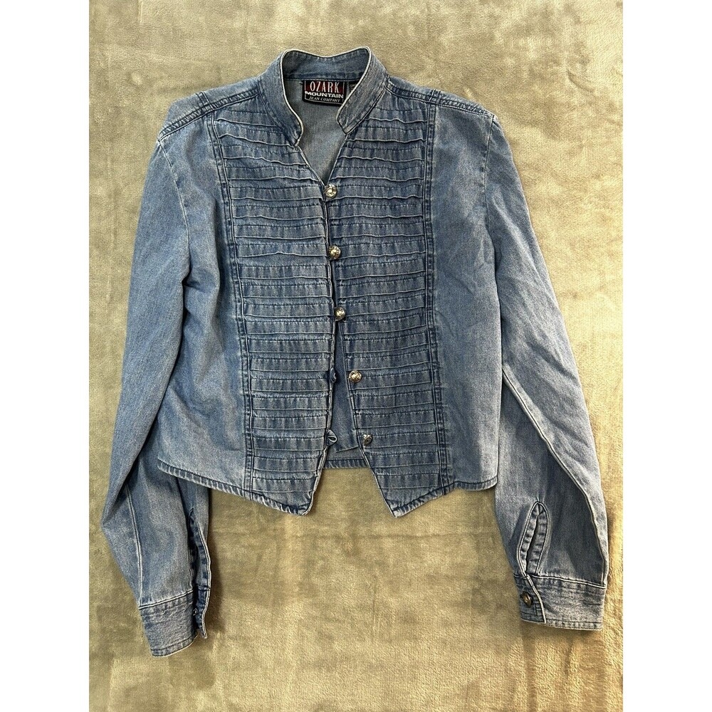 Ozark mountain Jean co Jacket Vintage Women's s denim rodeo style two stains.